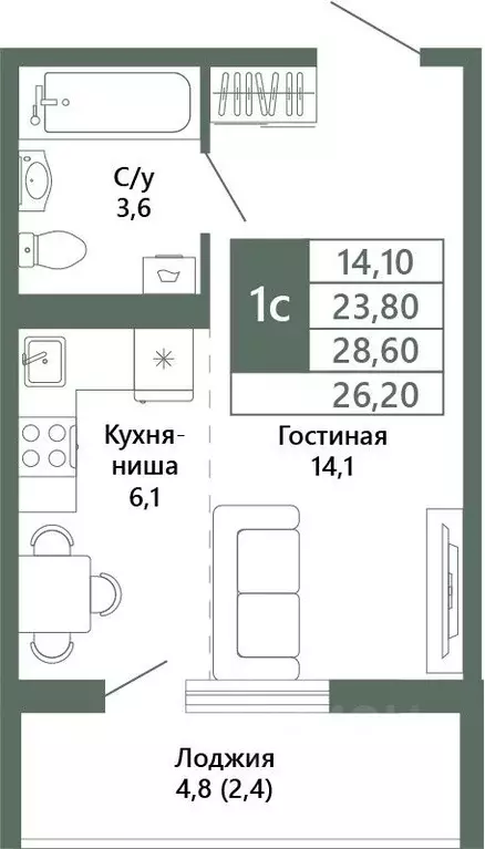 1-к кв. Кемеровская область, Кемерово 64-й мкр, Лучи жилой комплекс ... - Фото 2