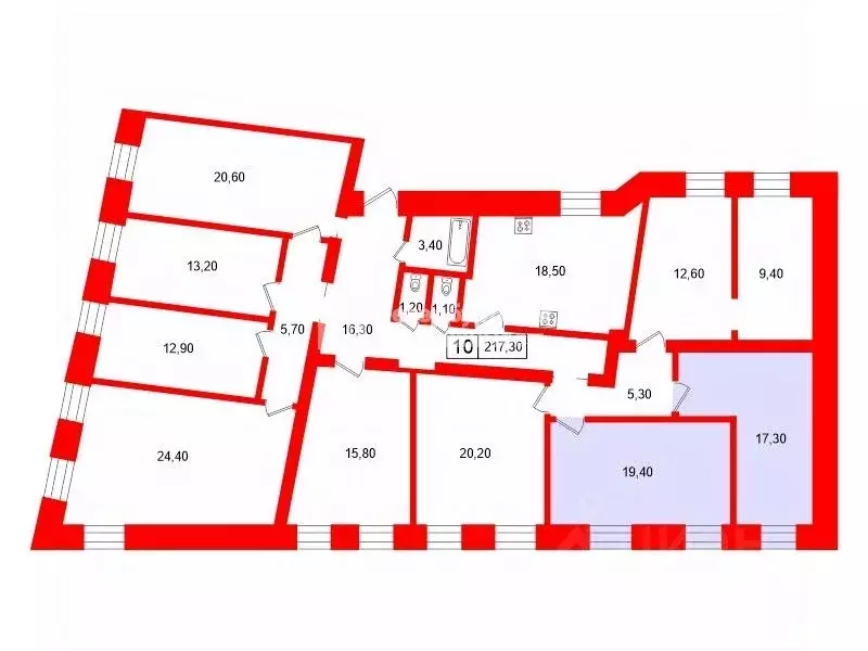 Комната Санкт-Петербург наб. Реки Фонтанки, 80/2 (36.7 м) - Фото 2