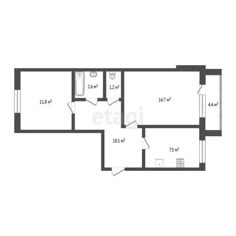 2-комнатная квартира: Тюмень, Магнитогорская улица, 7 (49.9 м) - Фото 0