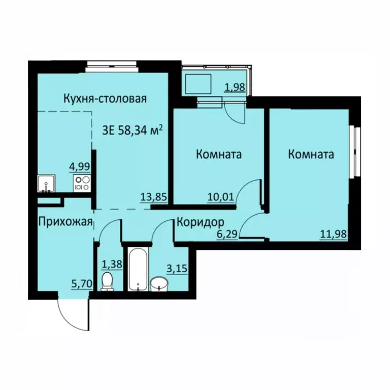 3-к кв. Пермский край, д. Кондратово ул. Водопроводная, 6/2 (58.38 м) - Фото 1