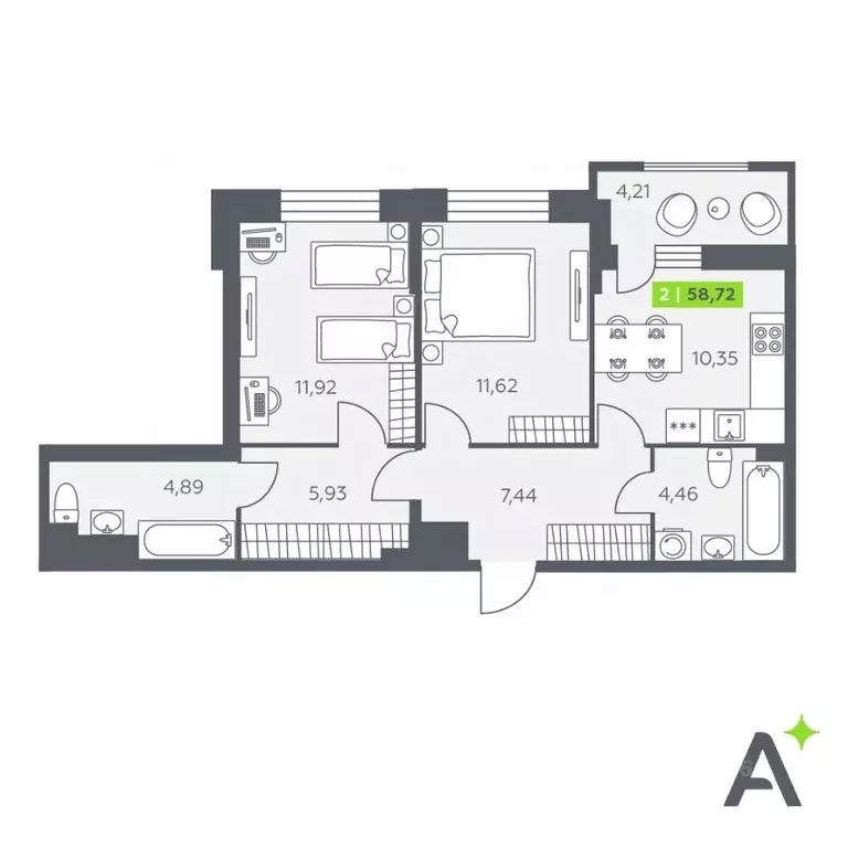 2-к кв. Ленинградская область, Всеволожский район, Заневское городское ... - Фото 1