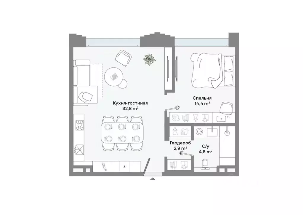 1-к кв. Москва Ленинский просп., 2 (54.9 м) - Фото 2