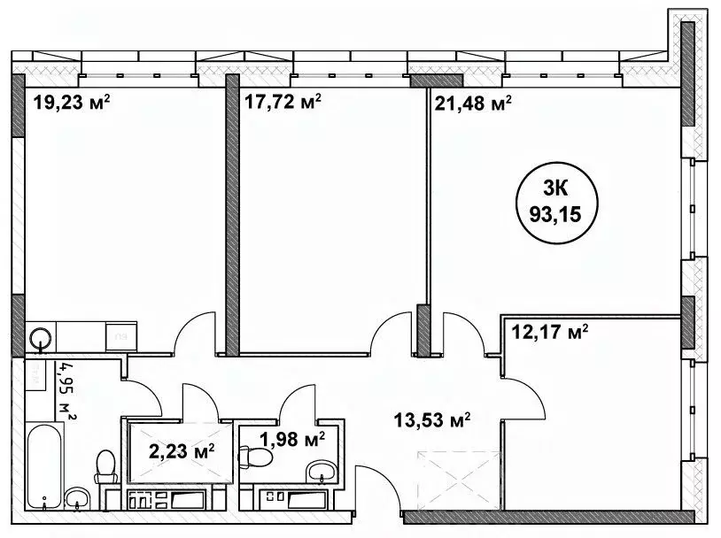 3-к кв. Нижегородская область, Нижний Новгород ул. Родионова (93.15 м) - Фото 1