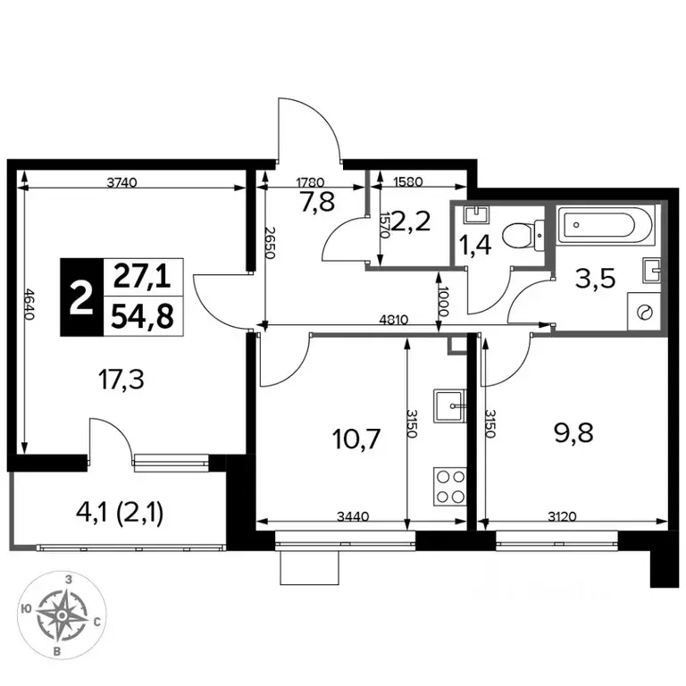 2-к кв. Московская область, Люберцы ул. Рождественская, 12 (54.7 м) - Фото 0