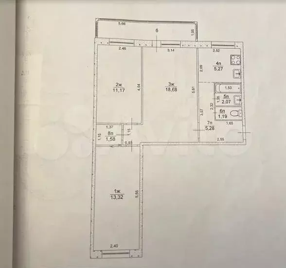 3-к. квартира, 58,9 м, 1/5 эт. - Фото 0