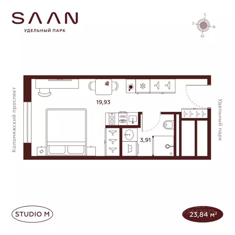 Студия Санкт-Петербург  (23.84 м) - Фото 1