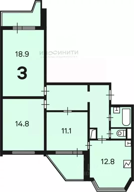 3-к кв. Москва Полярная ул., 22 (75.8 м) - Фото 2