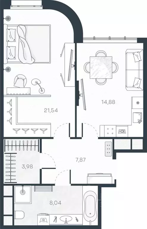 1-к кв. Санкт-Петербург Гавань тер.,  (56.31 м) - Фото 1