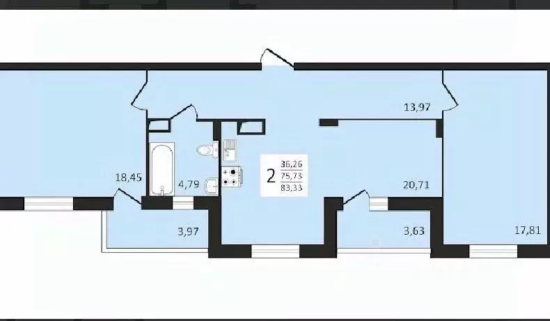 2-к кв. Владимирская область, Владимир ул. Разина, 69А (83.36 м) - Фото 1