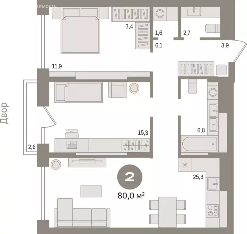 2-комнатная квартира: Новосибирск, улица Аэропорт, 88 (79.95 м) - Фото 1