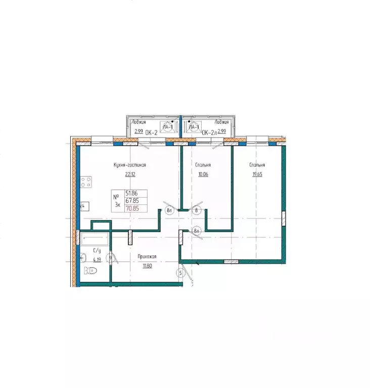 3-к кв. Саха (Якутия), Якутск ул. Кузьмина, 18 (70.85 м) - Фото 1