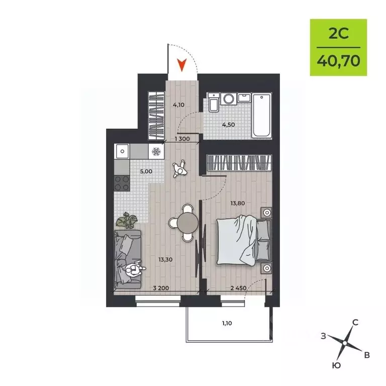 2-к кв. Новосибирская область, Новосибирск ДНК жилой комплекс (41.8 м) - Фото 2