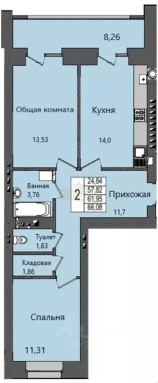 2-к кв. Марий Эл, Йошкар-Ола Светлый мкр,  (66.08 м) - Фото 2
