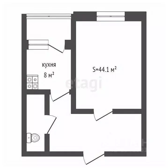 1-к кв. Брянская область, Брянск Авиационная ул., 19 (44.1 м) - Фото 1