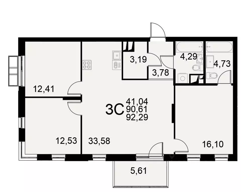3-к кв. Тульская область, Тула Хлебная пл. (92.29 м) - Фото 0
