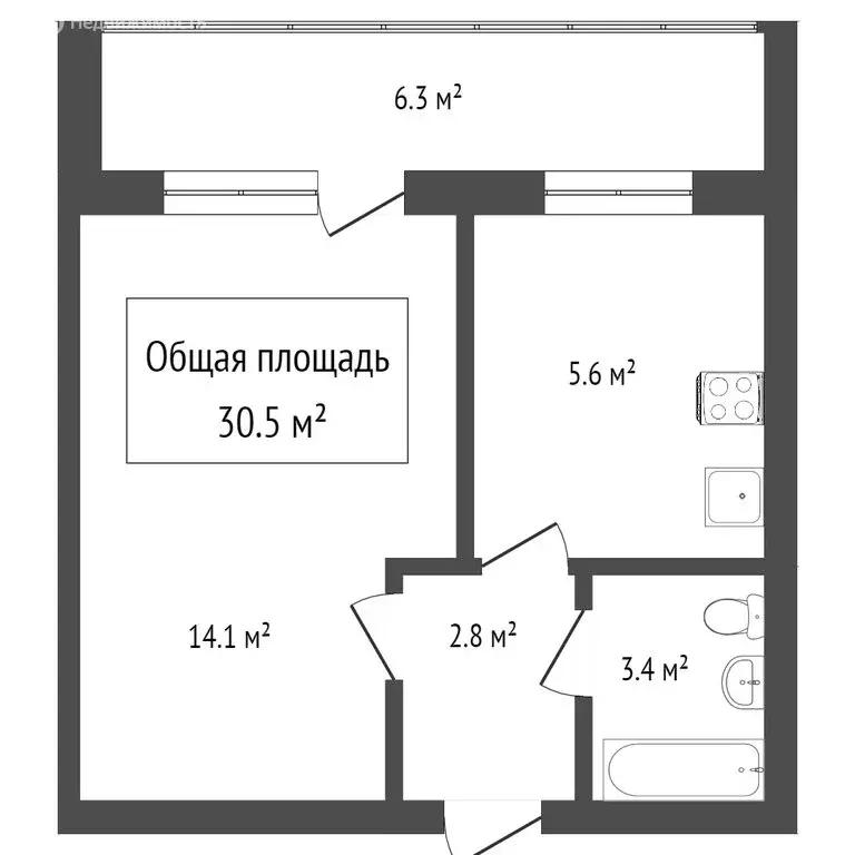 1-комнатная квартира: Томск, проспект Кирова, 22 (30 м) - Фото 1
