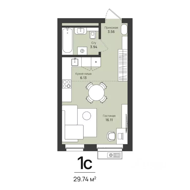 1-к кв. Пермский край, Пермь Уинская ул., 56 (29.74 м) - Фото 1