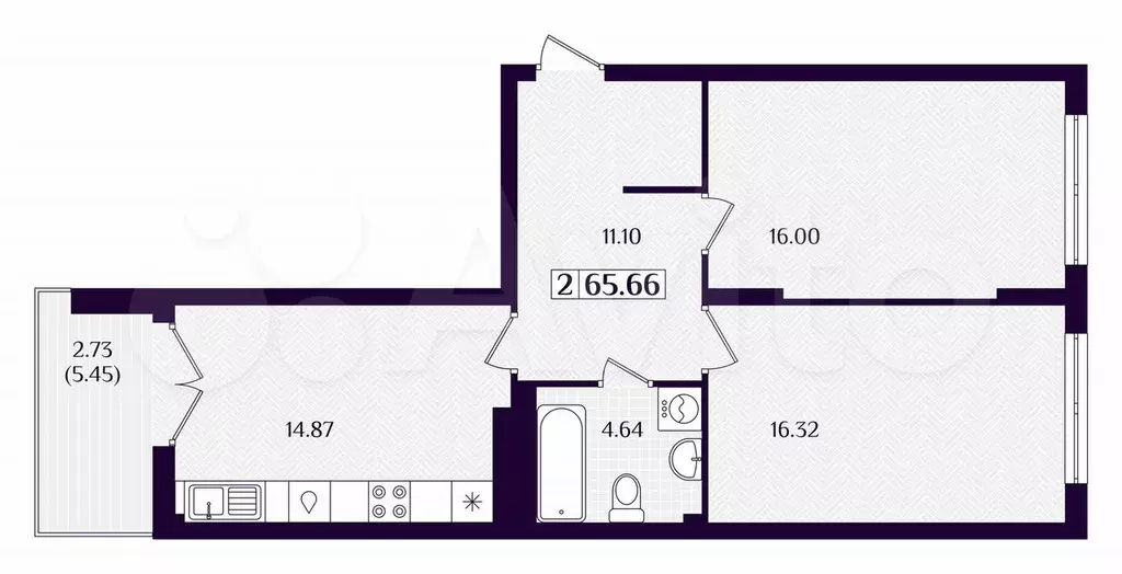 2-к. квартира, 65,7 м, 2/7 эт. - Фото 1