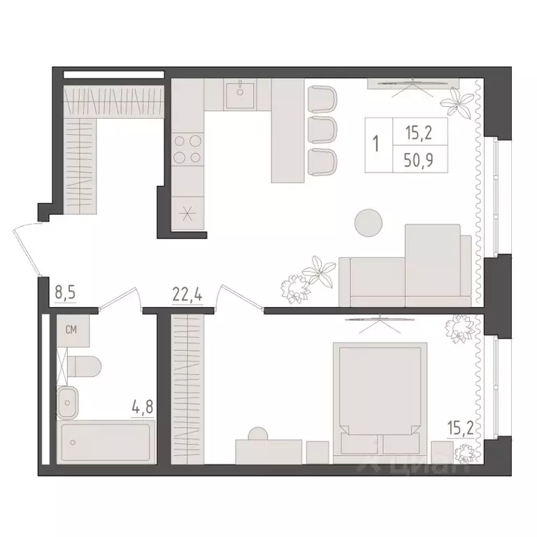 1-к кв. Башкортостан, Уфа 563-й кв-л,  (50.9 м) - Фото 1