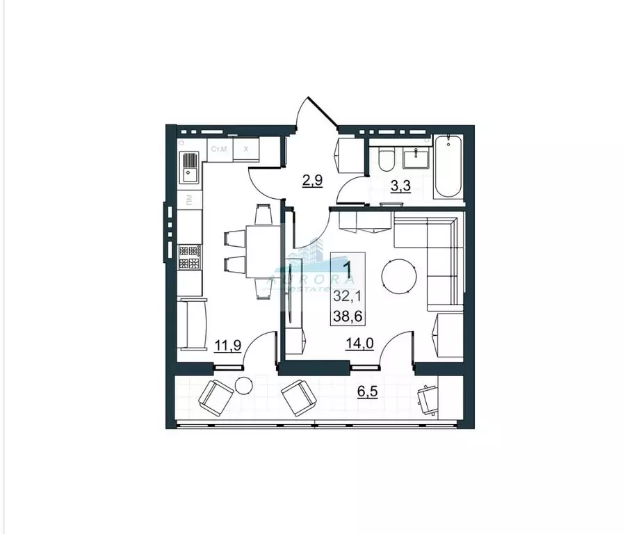 1-комнатная квартира: Саратов, улица имени Виктора Аржаного, 5 (38.6 ... - Фото 0