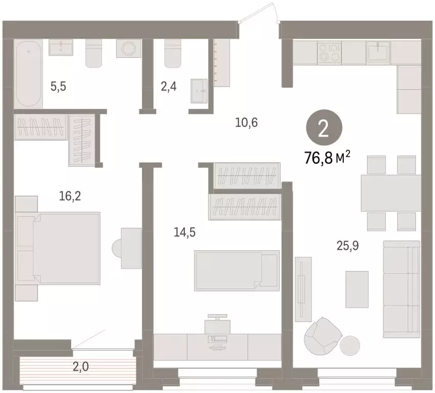 2-комнатная квартира: Тюмень, жилой комплекс Речной Порт (76.8 м) - Фото 2