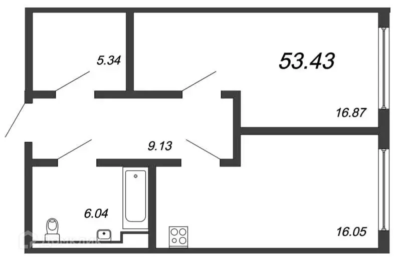 Продаётся 1-к квартира, 52.6 м - Фото 0