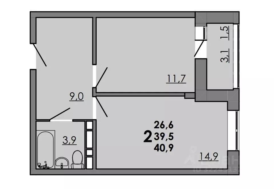 2-к кв. Ростовская область, Ростов-на-Дону Левенцовский мкр,  (40.9 м) - Фото 1