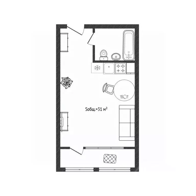 Студия Новосибирская область, Новосибирск ул. Аэропорт, 1/5 (33.28 м) - Фото 2