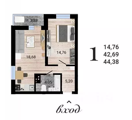 1-к кв. Воронежская область, Воронеж ул. Антонова-Овсеенко, 35С (44.38 ... - Фото 1