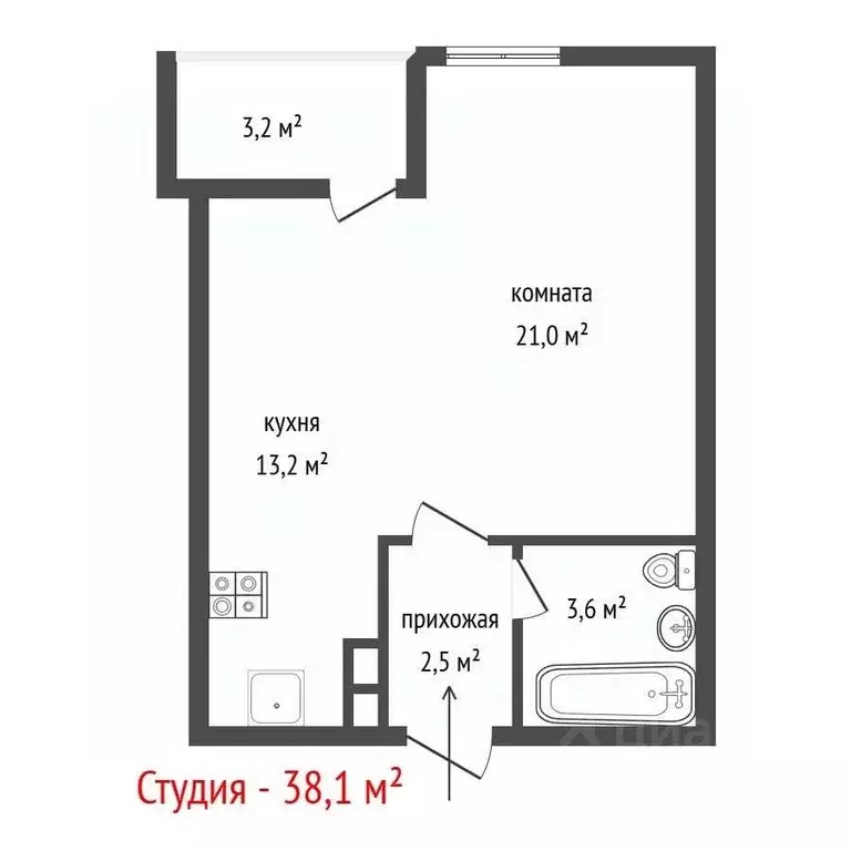 Студия Свердловская область, Екатеринбург ул. Спутников, 16 (38.1 м) - Фото 2