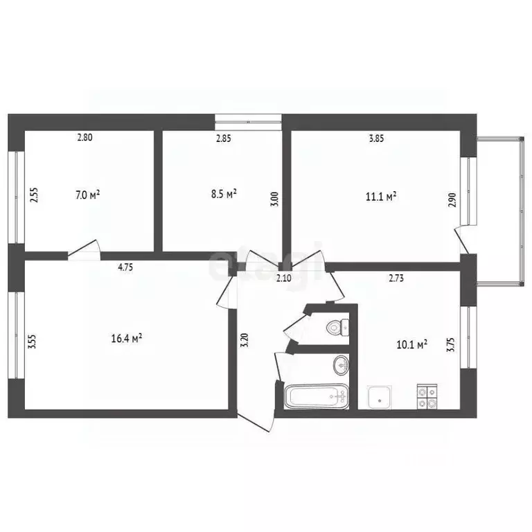 4-к кв. Тюменская область, Тюмень ул. Космонавтов, 33А (58.0 м) - Фото 2