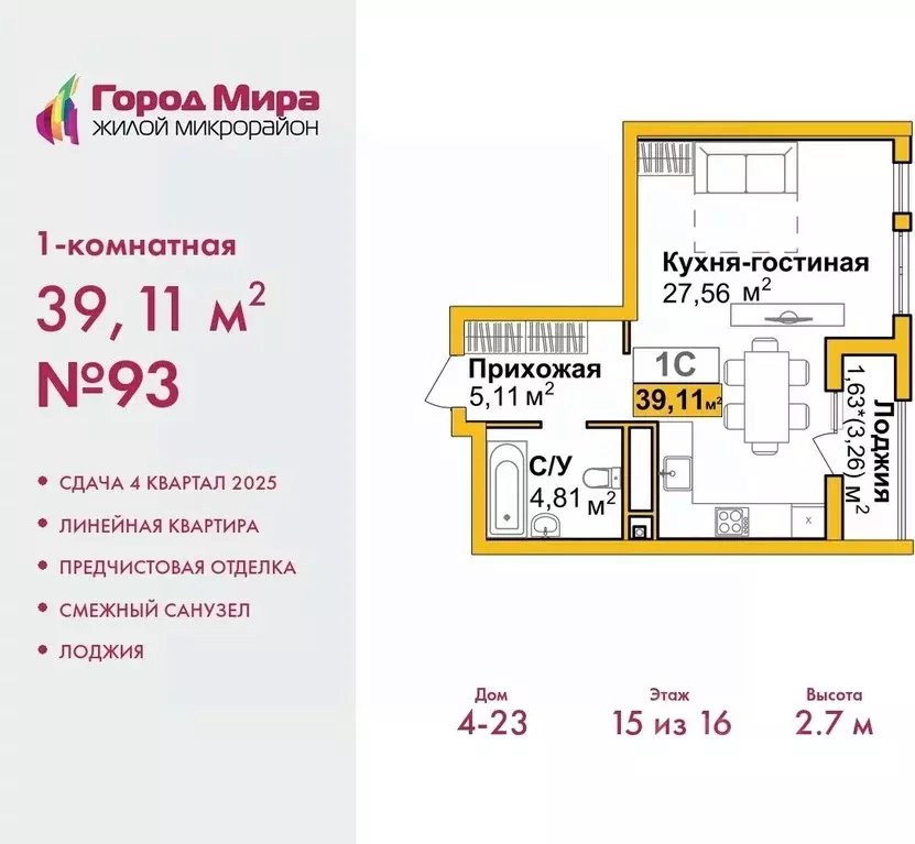 1-к кв. Крым, Симферополь Город Мира жилой комплекс (39.11 м) - Фото 0
