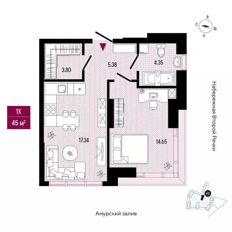 1-к кв. Приморский край, Владивосток просп. 100-летия Владивостока, ... - Фото 2