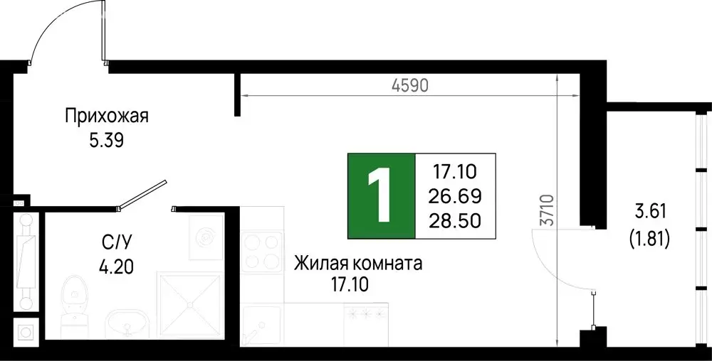 1-комнатная квартира: Новосаратовка, ЖК Имена (28.5 м) - Фото 1
