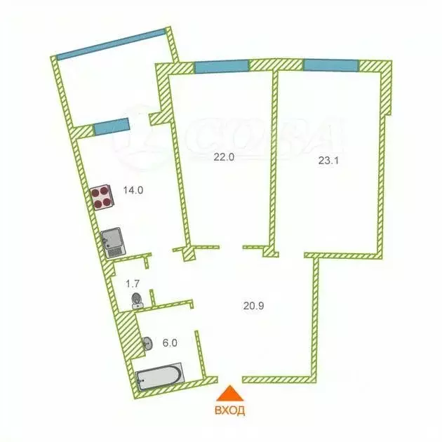 2-к кв. Тюменская область, Тюмень Минская ул., 7/1 (81.5 м) - Фото 1