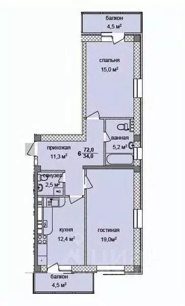 2-к кв. Краснодарский край, Анапа ул. Ленина, 180к8 (72.0 м) - Фото 1