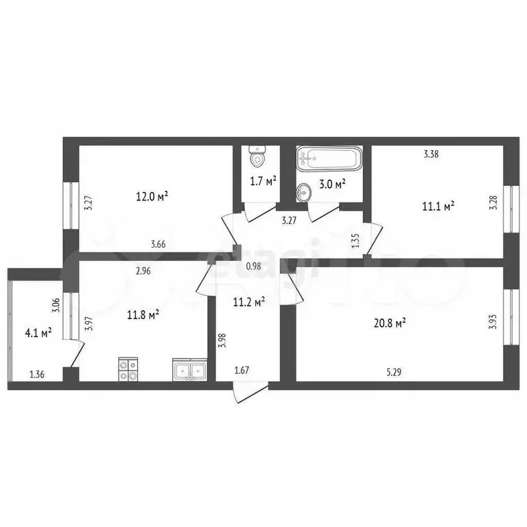 3-к. квартира, 71,6 м, 1/9 эт. - Фото 0