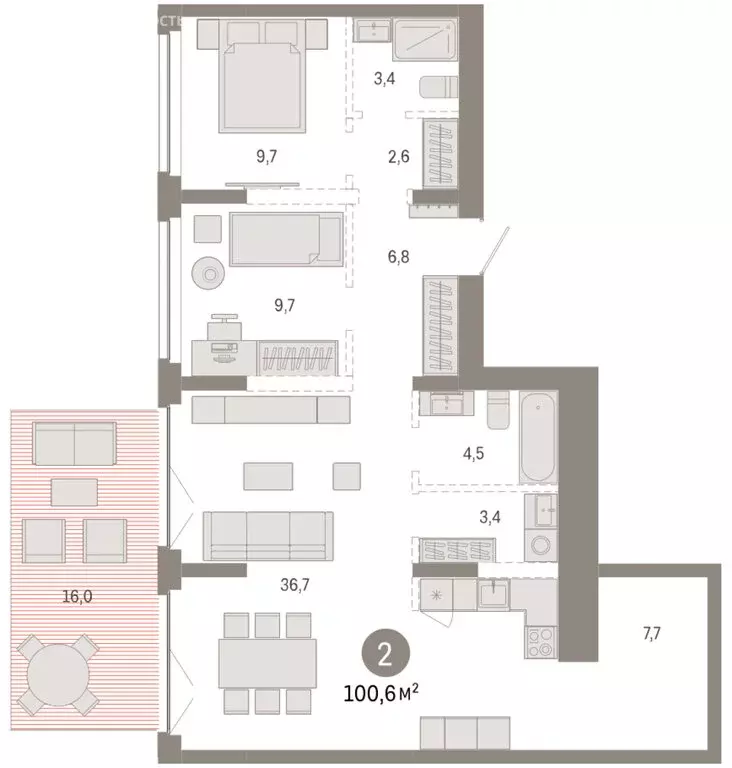 2-комнатная квартира: Новосибирск, Большевистская улица, 66 (100.57 м) - Фото 2