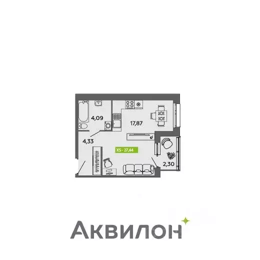 Студия Архангельская область, Архангельск 6-й мкр,  (27.44 м) - Фото 0