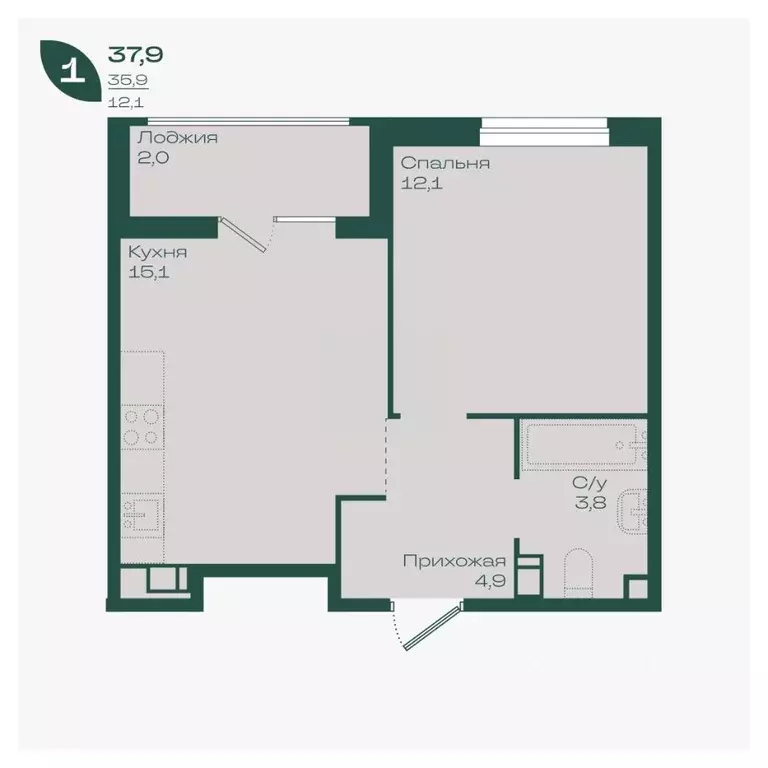 1-к кв. Краснодарский край, Краснодар Ботаника жилой комплекс (37.9 м) - Фото 1