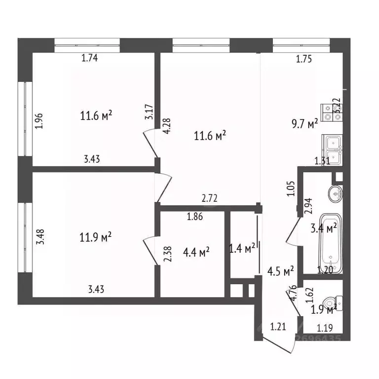 2-к кв. Москва ул. Академика Челомея, 1А (60.4 м) - Фото 2