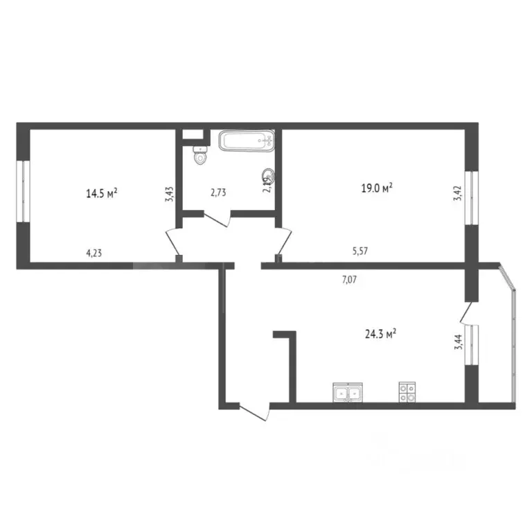 2-к кв. Тюменская область, Тюмень ул. Николая Семенова, 21к1 (66.4 м) - Фото 1