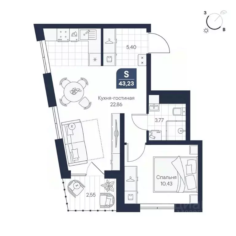 1-к кв. Новгородская область, Великий Новгород Медь кв-л,  (43.23 м) - Фото 1