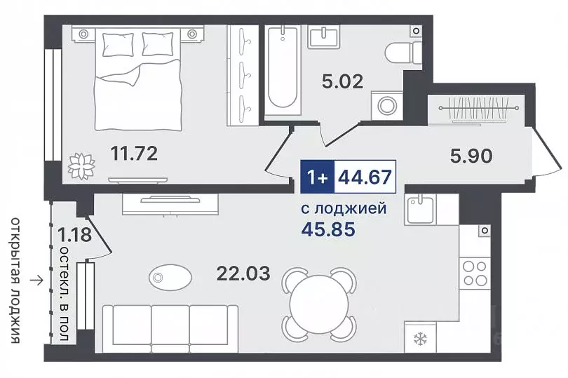 1-к кв. Тюменская область, Тюмень Гилевский жилрайон, Эпитеты жилой ... - Фото 1