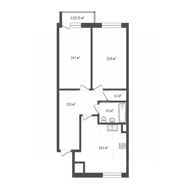 2-к кв. Вологодская область, Вологда ул. Маршала Конева, 26 (68.0 м) - Фото 1