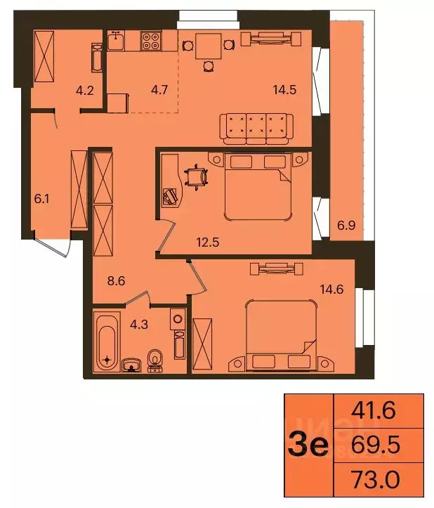 3-к кв. Красноярский край, Красноярск Мясокомбинат мкр,  (73.0 м) - Фото 0