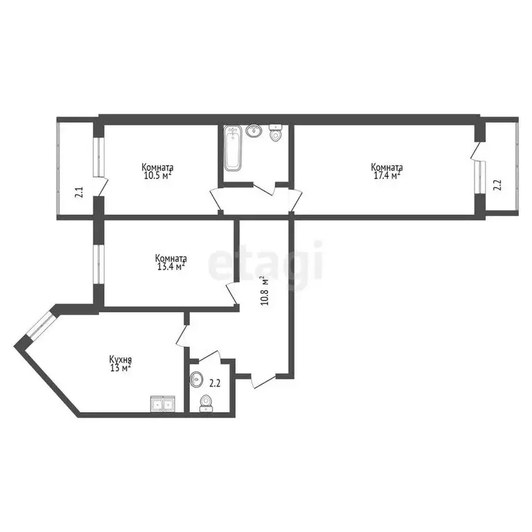 3-комнатная квартира: Тольятти, 20-й квартал, Рябиновый бульвар, 15 ... - Фото 1