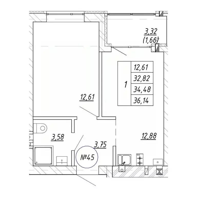 1-к кв. Калининградская область, Зеленоградск  (34.48 м) - Фото 1