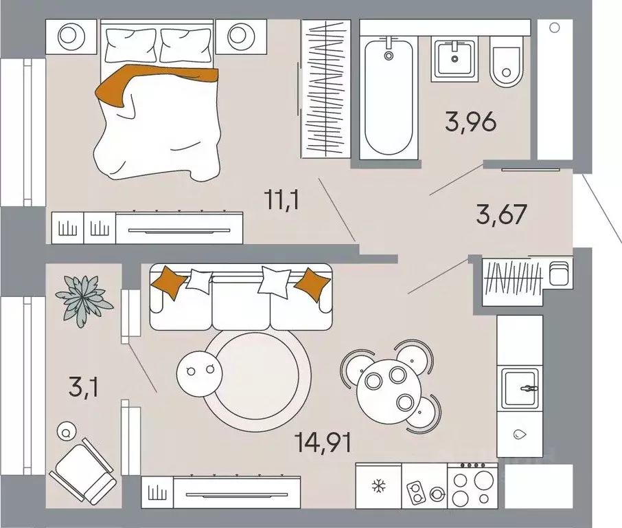 1-к кв. Тульская область, Тула ул. Красина, 78 (36.74 м) - Фото 1