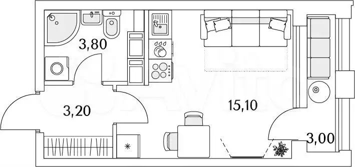 Квартира-студия, 23,6 м, 11/13 эт. - Фото 1